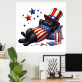 Patriottische Lazy Black Cat 4th van juli Poster (Thuiskantoor)