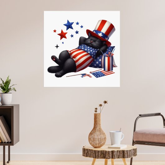 Patriottische Lazy Black Cat 4th van juli Poster (Woonkamer 3)