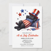 Patriottische Lazy Black Cat 4th van juli Uitnodig Save The Date (Voorkant)