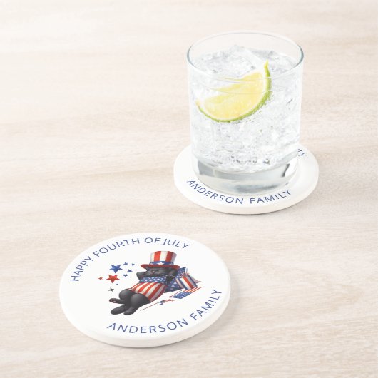 Patriottische Lazy Black Cat 4th van juli Zandsteen Onderzetter (Zijkant)