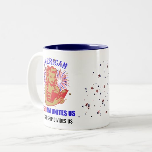 Patriottische leesvrijheid tweekleurige koffiemok (Voorkant links)