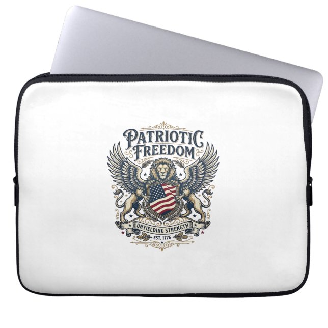 Patriottische Leeuw Adelaar Bewaker Dier Hybride P Laptop Sleeve (Voorkant)