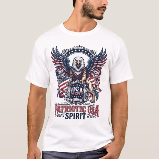 Patriottische Leeuw Adelaar Bewaker Dier Hybride P T-shirt (Voorkant)