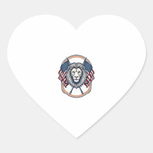 Patriottische Leeuw met Amerikaanse Vlaggen Vintag Hart Sticker