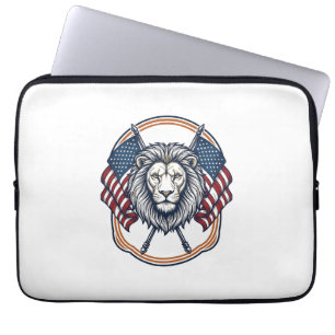 Patriottische Leeuw met Amerikaanse Vlaggen Vintag Laptop Sleeve