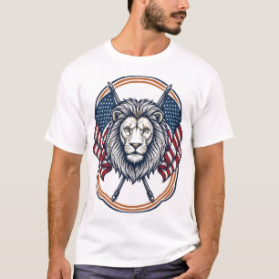 Patriottische Leeuw met Amerikaanse Vlaggen Vintag T-shirt