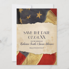 Patriottische legerbruiloft oude Amerikaanse vlag Save The Date
