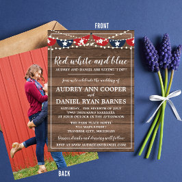 Patriottische lichten Vierde juli Foto Wedding Kaart