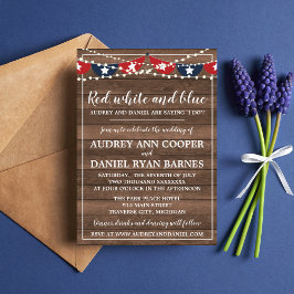 Patriottische lichten Vierde van juli Banner Weddi Kaart