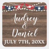 Patriottische lichten Vierde van juli Banner Weddi Vierkante Sticker (Voorkant)