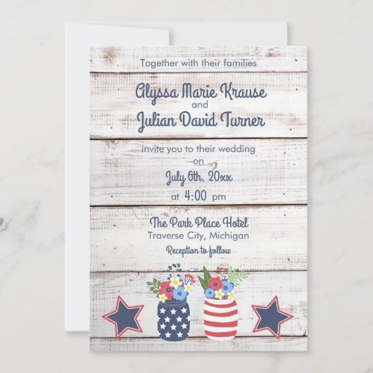 Patriottische liefde II Rustic Vierde juli bruilof Kaart (Voorkant)