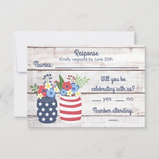 Patriottische liefde II Rustic Vierde reactie juli RSVP Kaartje (Voorkant)