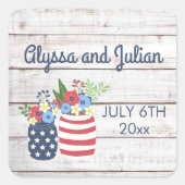 Patriottische liefde Vierde juli bruiloft Vierkante Sticker (Voorkant)
