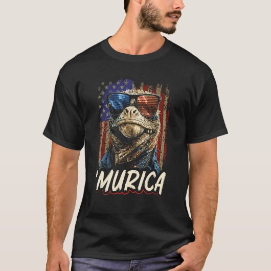 Patriottische Lizard Murica 4 juli Bebaarde Draak T-shirt (Voorkant)