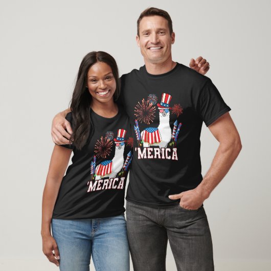 Patriottische Llama Merica Grappig 4 juli Vuurwerk T-shirt (Unisex)