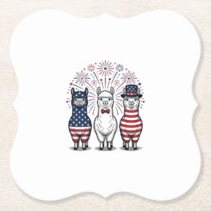Patriottische Llama-Vuurwerk Vintage Vector T-shir Kartonnen Onderzetters