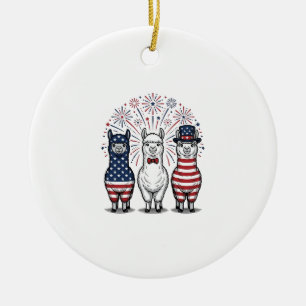 Patriottische Llama-Vuurwerk Vintage Vector T-shir Keramisch Ornament