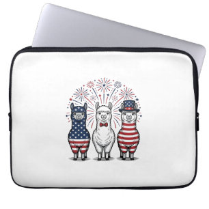 Patriottische Llama-Vuurwerk Vintage Vector T-shir Laptop Sleeve