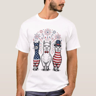 Patriottische Llama-Vuurwerk Vintage Vector T-shir T-shirt