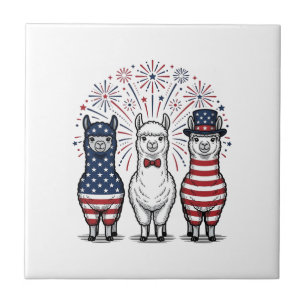 Patriottische Llama-Vuurwerk Vintage Vector T-shir Tegeltje