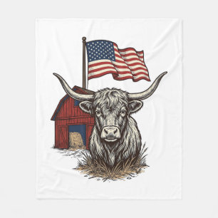 Patriottische Longhorn Koe en Rode Schuur Vectoron Fleece Deken