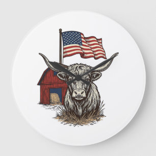 Patriottische Longhorn Koe en Rode Schuur Vectoron Grote Klok