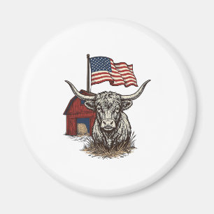 Patriottische Longhorn Koe en Rode Schuur Vectoron Magneet