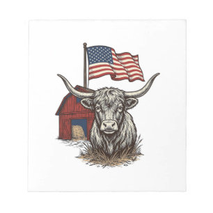 Patriottische Longhorn Koe en Rode Schuur Vectoron Notitieblok