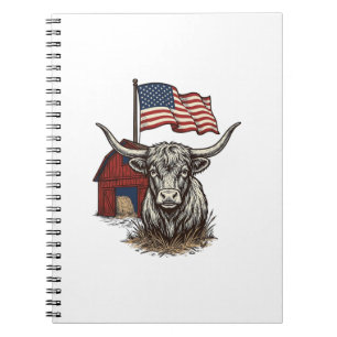 Patriottische Longhorn Koe en Rode Schuur Vectoron Notitieboek