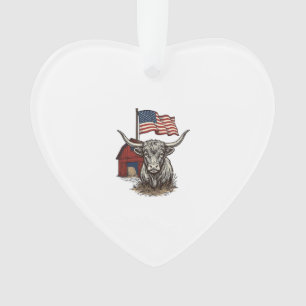 Patriottische Longhorn Koe en Rode Schuur Vectoron Ornament
