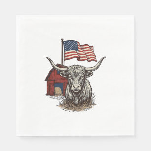 Patriottische Longhorn Koe en Rode Schuur Vectoron Servet