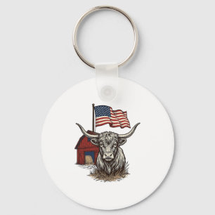 Patriottische Longhorn Koe en Rode Schuur Vectoron Sleutelhanger