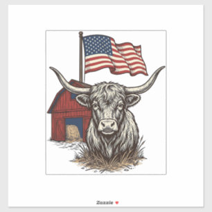 Patriottische Longhorn Koe en Rode Schuur Vectoron Sticker
