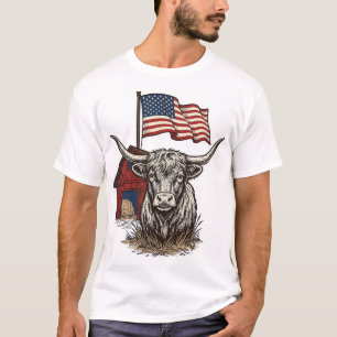 Patriottische Longhorn Koe en Rode Schuur Vectoron T-shirt