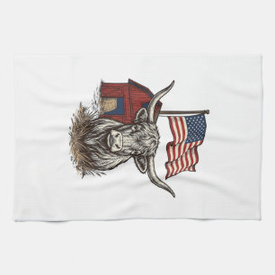 Patriottische Longhorn Koe en Rode Schuur Vectoron Theedoek