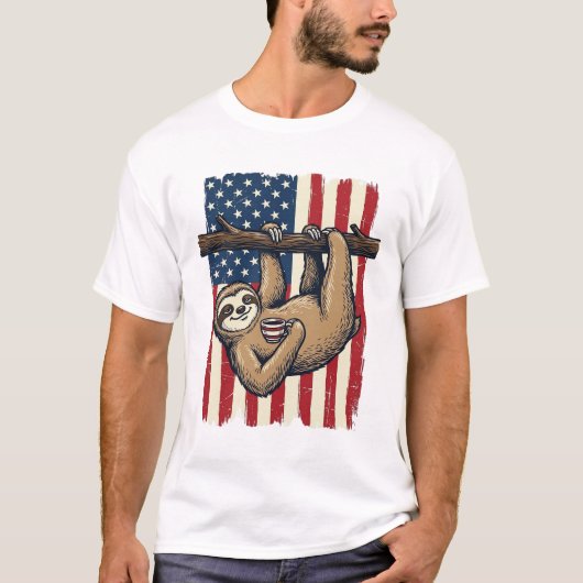 Patriottische Luiaard Vintage Gravure Shirt Ontwer (Voorkant)