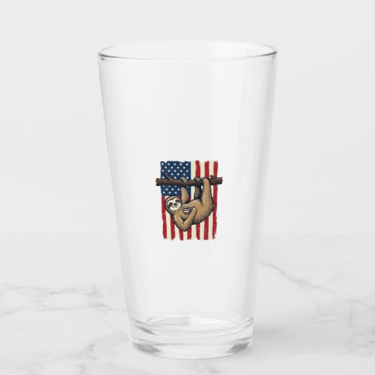 Patriottische Luiaard Vintage Gravure Shirt Ontwer Glas (Voorkant)