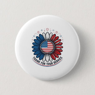 Patriottische Madeliefje Bedankt Voor Je Dienst Ov Ronde Button 5,7 Cm