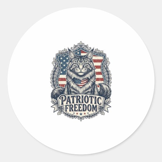 Patriottische Maine Coon Kat Ronde Sticker (Voorkant)