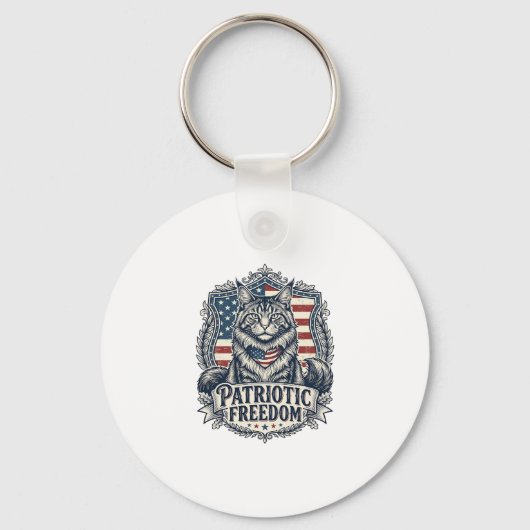 Patriottische Maine Coon Kat Sleutelhanger (Voorkant)