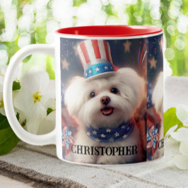 Patriottische Maltese Puppy Dog USA vlag gepersona Tweekleurige Koffiemok
