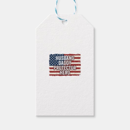 Patriottische man papa beschermer held vlag shirt cadeaulabel (Voorkant)