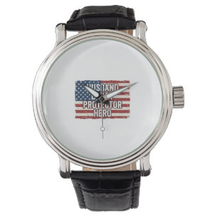 Patriottische man papa beschermer held vlag shirt horloge