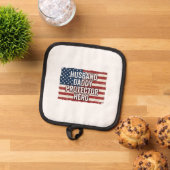 Patriottische man papa beschermer held vlag shirt  pannenlap (Top down)