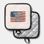 Patriottische man papa beschermer held vlag shirt  pannenlap (Voorkant / Achterkant)