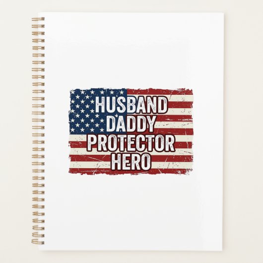 Patriottische man papa beschermer held vlag shirt  planner (Voorkant)