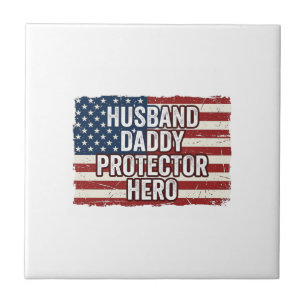 Patriottische man papa beschermer held vlag shirt  tegeltje