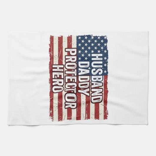 Patriottische man papa beschermer held vlag shirt  theedoek (Horizontaal)