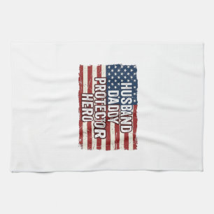 Patriottische man papa beschermer held vlag shirt theedoek