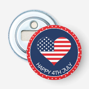 Patriottische marineblauw, USA-vlag hart 4 juli Button Flesopener